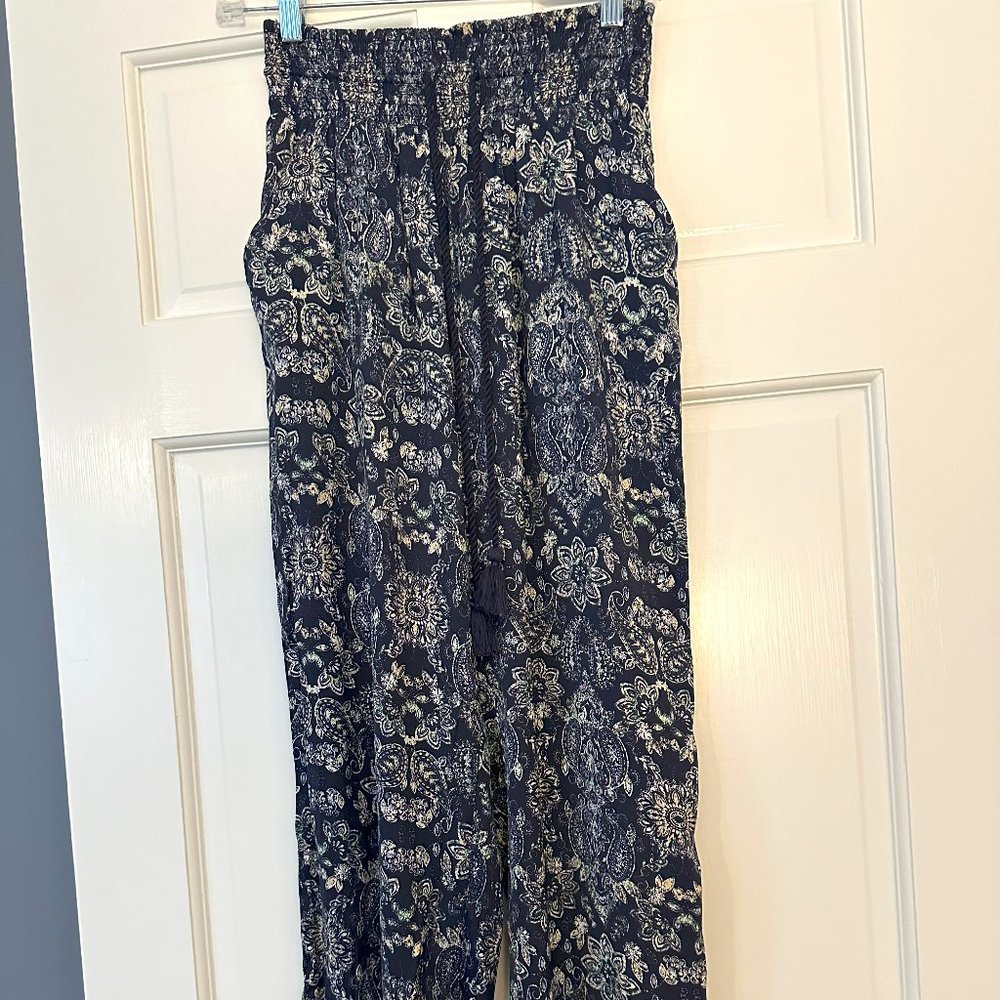 Aerie Boho Floral/Paisley Printed Harem Pants SIZE M BLUE